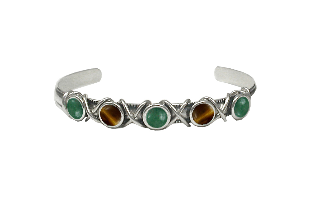 Sterling Silver Cuff Bracelet With Jade And Tiger Eye